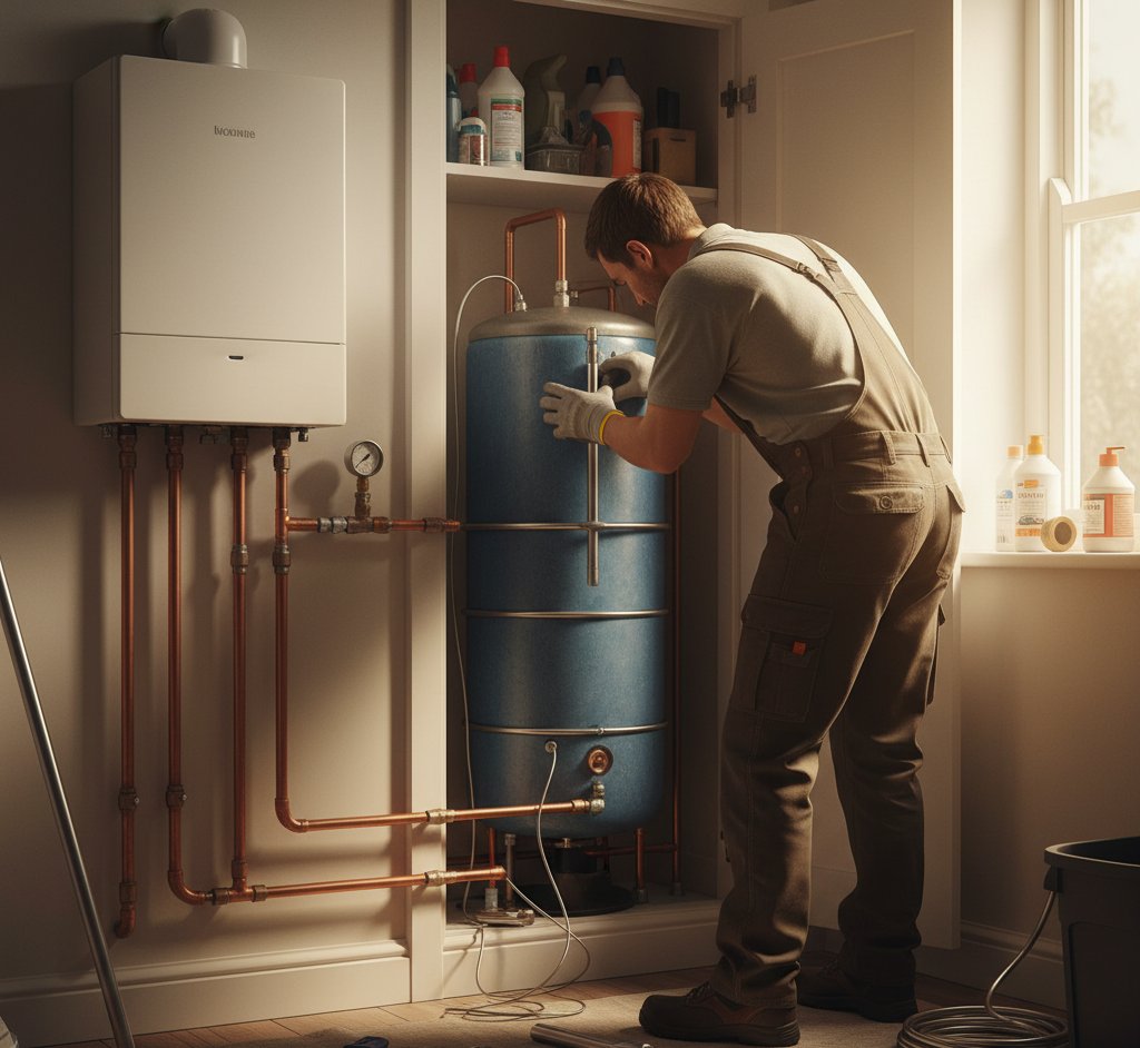 Combi boiler with potential hot water cylinder addition for solar diversion