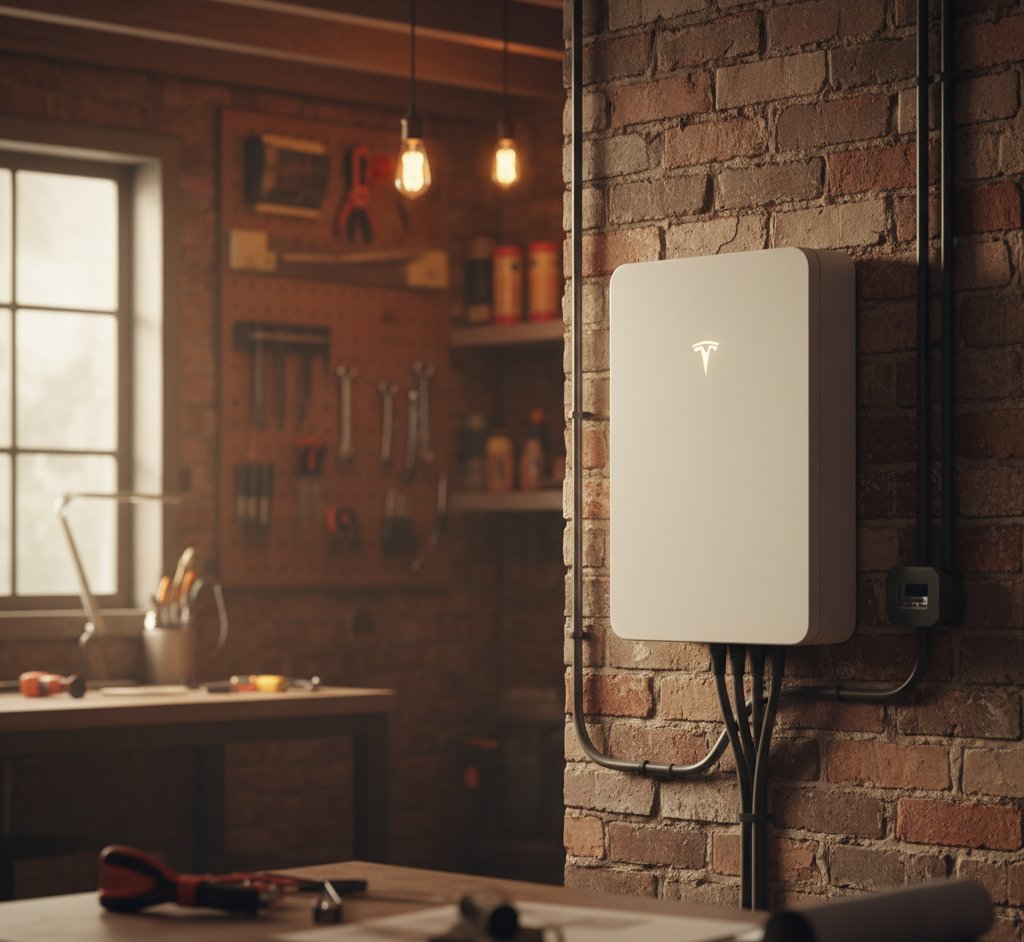 Home battery storage system installed in a modern UK garage
