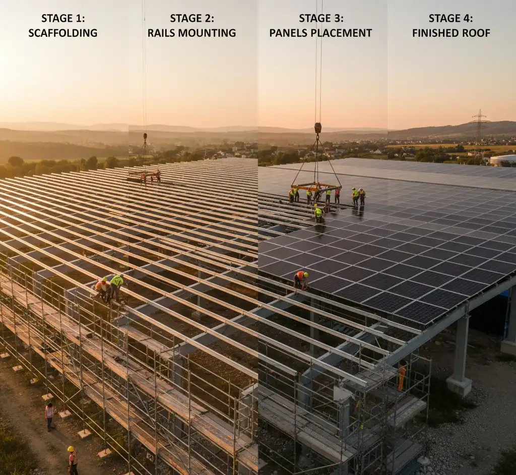 Solar panel installation being inspected on a UK residential roof