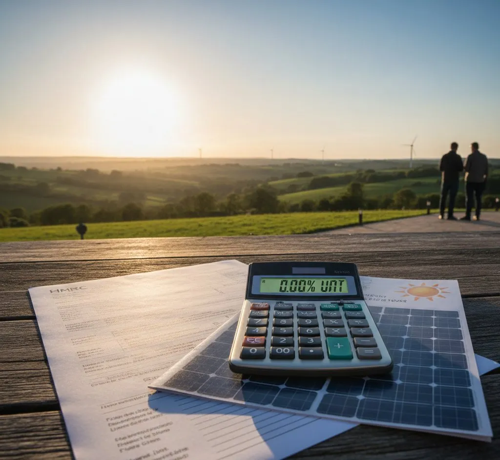 Official documents and paperwork representing VAT zero-rating for solar panel installations